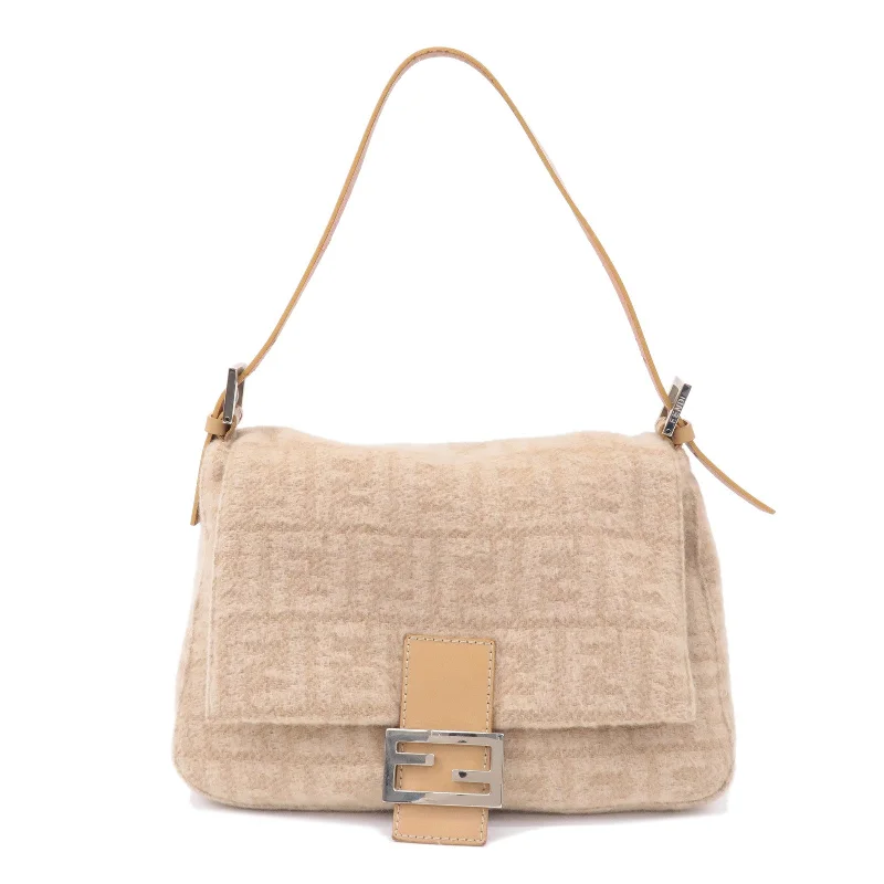 FENDI Mamma Baguette Zucca Wool Leather Shoulder Bag 26325