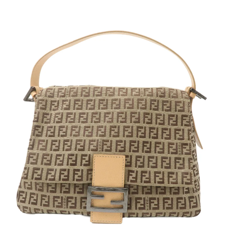 FENDI Mamma Baguette Zucchino Leather Shoulder Bag Beige 8BR001