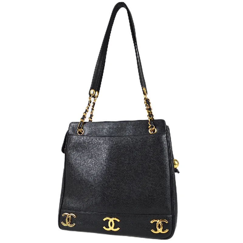 Chanel 1994-1996 Triple CC Tote Bag 30 Black Caviar