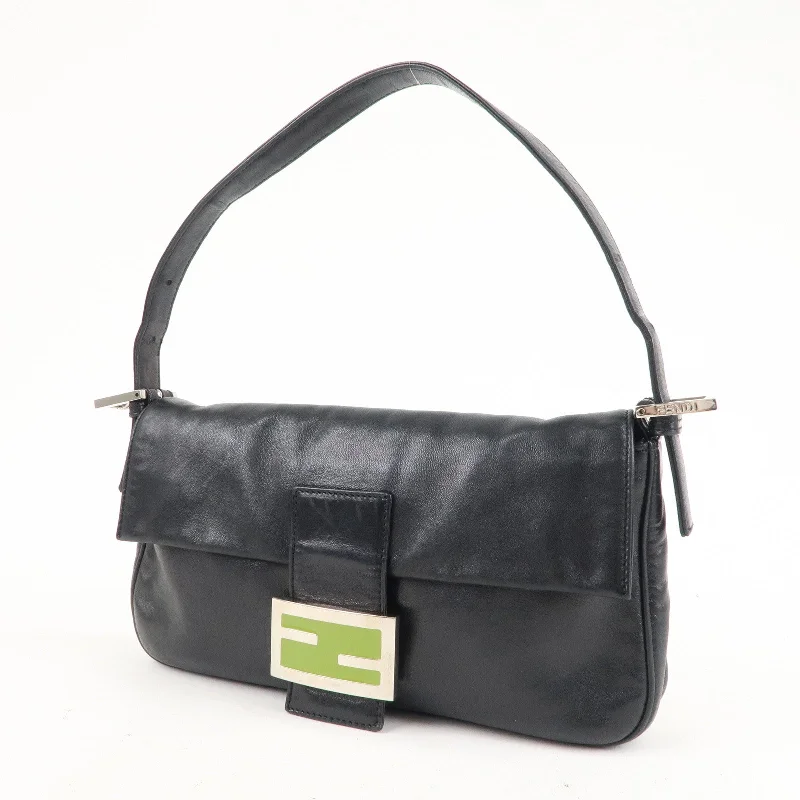 FENDI Mamma Baguette Leather Hand Bag Shoulder Bag Black Green