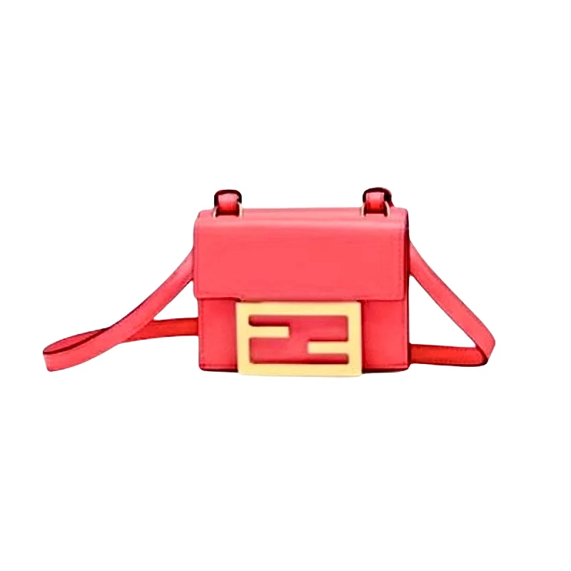 Fendi Micro Baguette Trifold Wallet Crossbody Bag Dalia Pink Leather