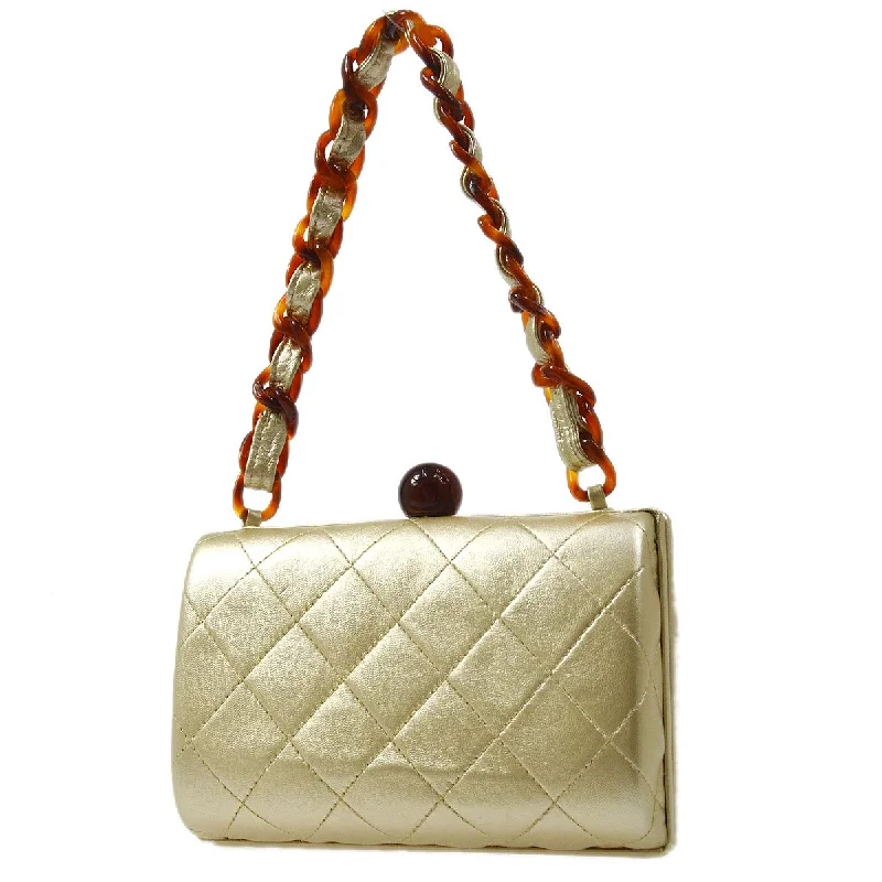 CHANEL 1996-1997 Gold Lambskin Faux Tortoiseshell Kisslock Evening Bag