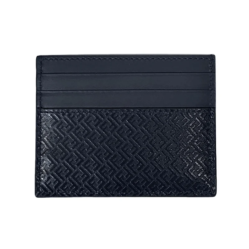 Fendi FF Logo Embossed Dark Navy Leather Card Case