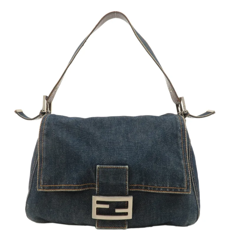 FENDI Denim Leather Mamma Baguette Shoulder Bag Blue