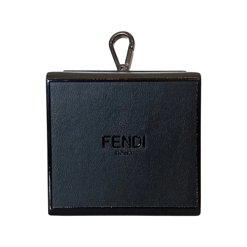 Fendi Roma Mini Box Black Leather Key Ring Charm