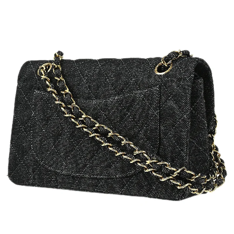 Chanel 1997-1999 Classic Double Flap Small Chain Shoulder Bag Black Denim