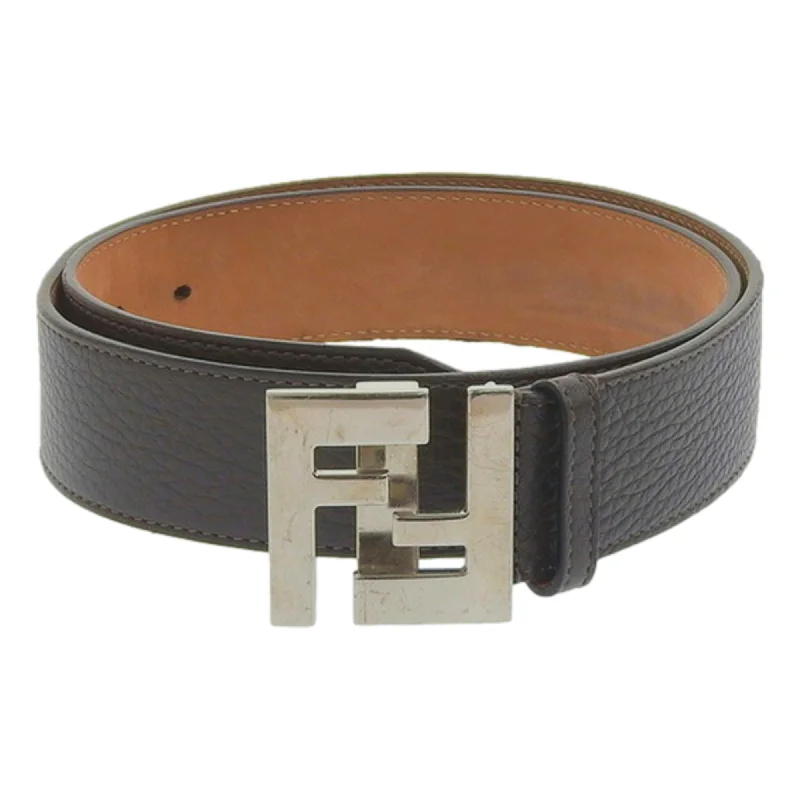 Fendi Mens FF Metal Buckle Dark Brown Grain Calf Leather Belt Size 105