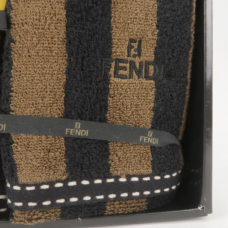 FENDI Pequin Set of 3 Cotton 100% Logo Towel Striped Brown