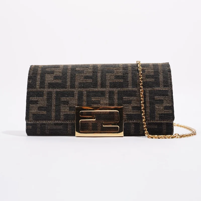 Fendi Womens Continental With Chain Monogram Canvas