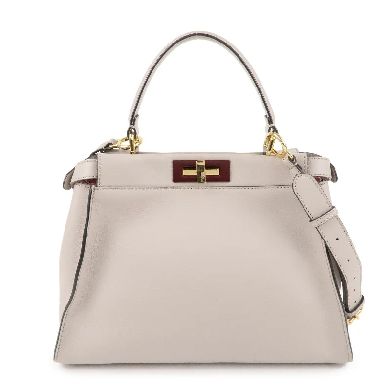 FENDI Selleria Peekaboo Regular Leather 2WAY Bag Gray 8BN290