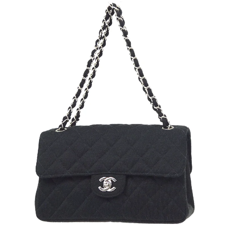 CHANEL 1996-1997 Double Side Classic Flap Medium SHW Black Jersey