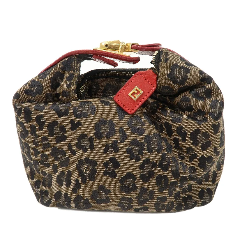 FENDI Leopard Canvas Leather Vanity Bag Cosmetic Pouch 263600