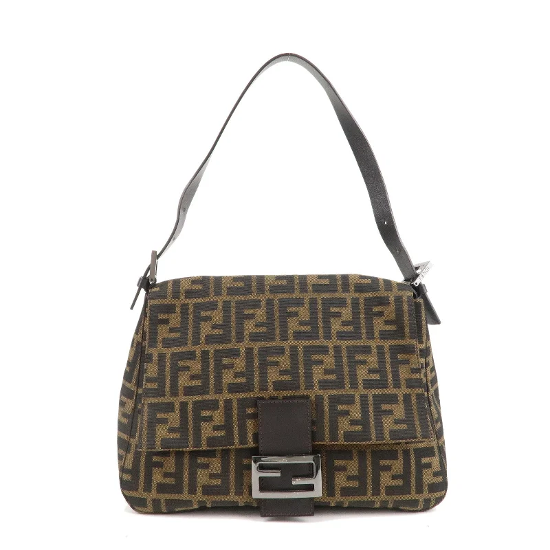 FENDI Mamma Baguette Zucchino Canvas Leather Shoulder Bag 8BR001