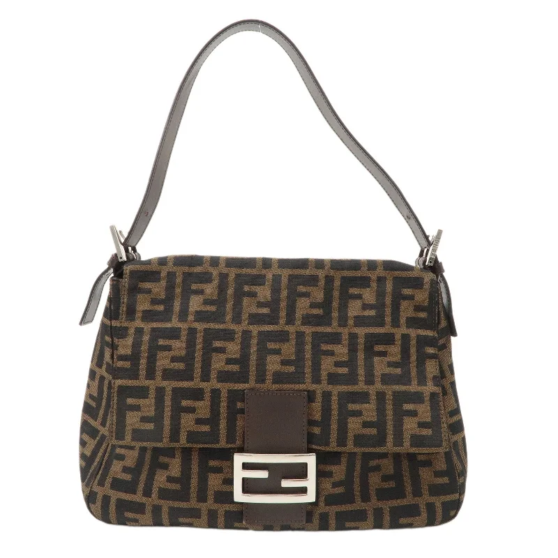 FENDI Mamma Baguette Zucca Canvas Leather Bag Brown Black 26325