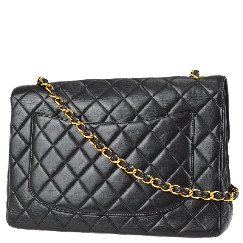 Chanel 1996-1997 Black Lambskin Jumbo Classic Flap Bag