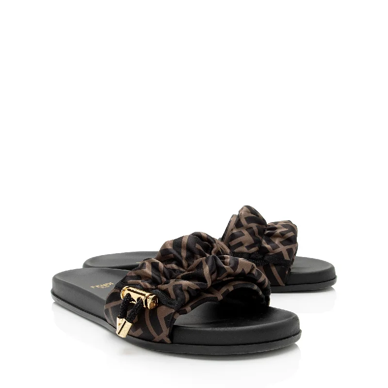 Fendi Satin FF Feel Slides - Size 8 / 38 (SHF-RuHXur)