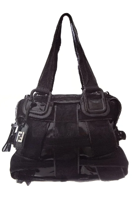 Fendi CROSSWORDS Black Woven Mesh Tote