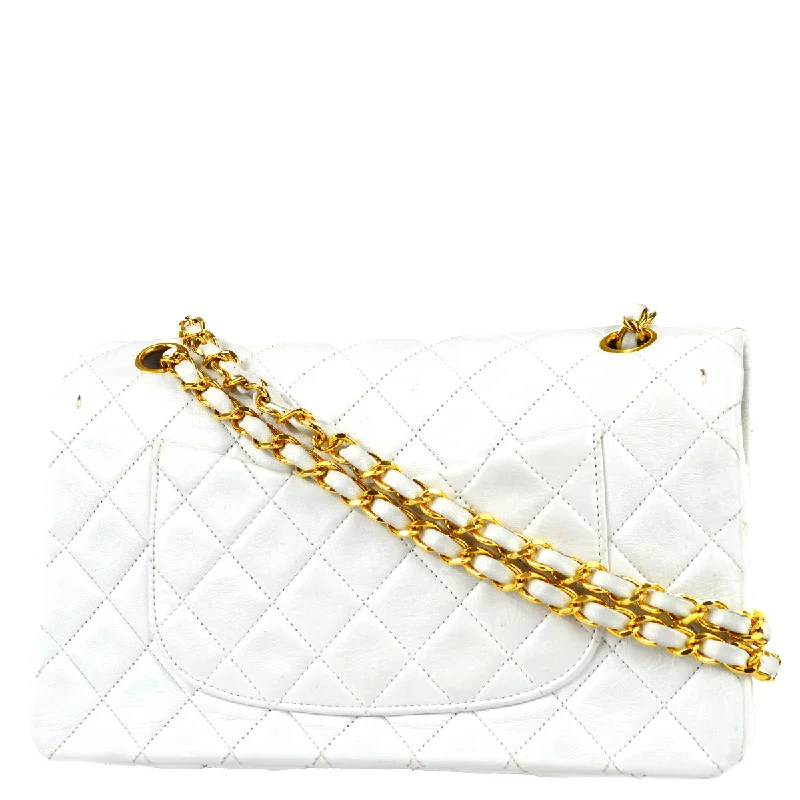 Chanel 1997-1999 White Lambskin Medium Classic Double Flap Bag