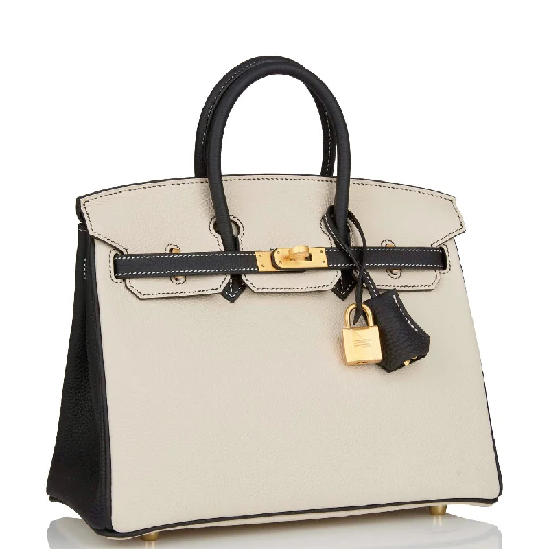 Hermes Special Order (HSS) Birkin 25 Craie and Black Togo Brushed Gold Hardware