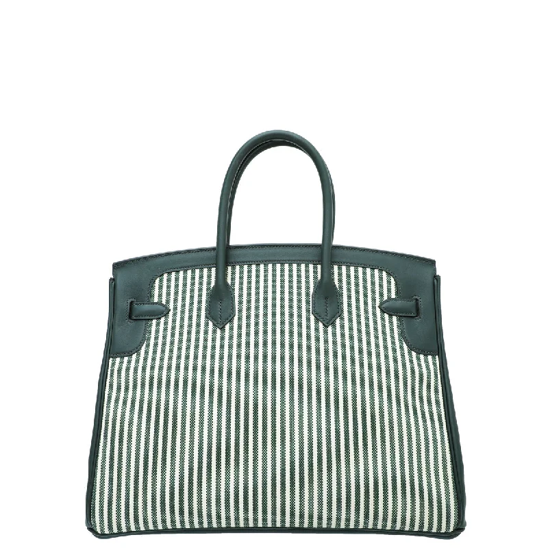 Hermes Ecru Vert Anglais Ltd. Ed. Toile Riga Birkin 35 Bag