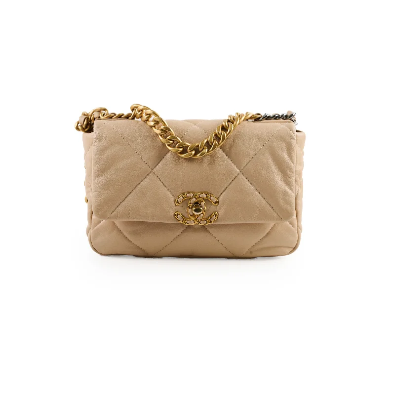 Chanel 19 Small Beige Lambskin Crossbody Bag Series 30