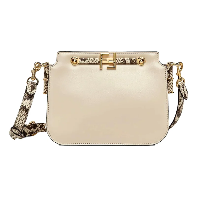 Fendi Touch Ivory and Python Print Leather Shoulder Bag