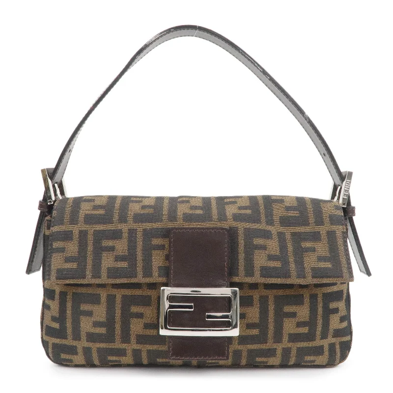 FENDI Mamma Baguette Canvas Leather Shoulder Bag Brown Black 26424