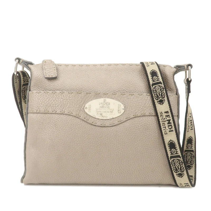 FENDI Selleria Leather Shoulder Crossbody Bag Gray 8BT092