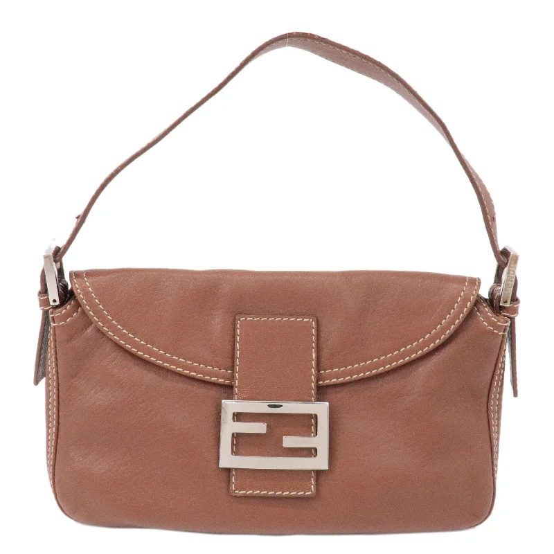 FENDI Mamma Baguette Leather Bag Brown Sliver 8BR003