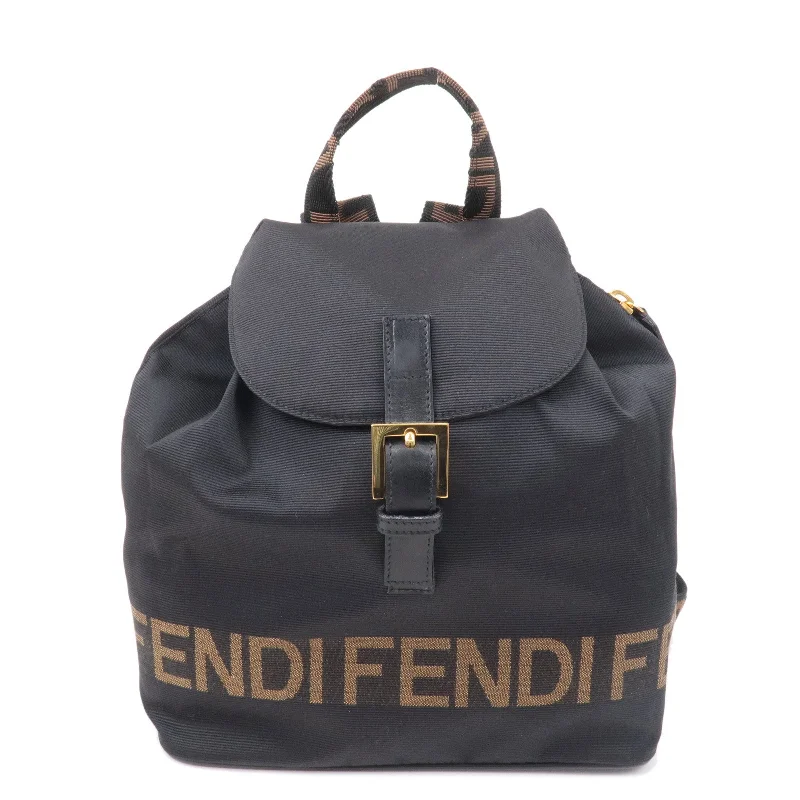 FENDI ROMA 1925 Nylon Leather Back Pack Pouch Black