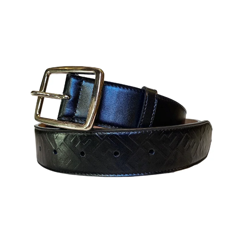 Fendi Silver Buckle Smooth Black Calf Leather Belt 105