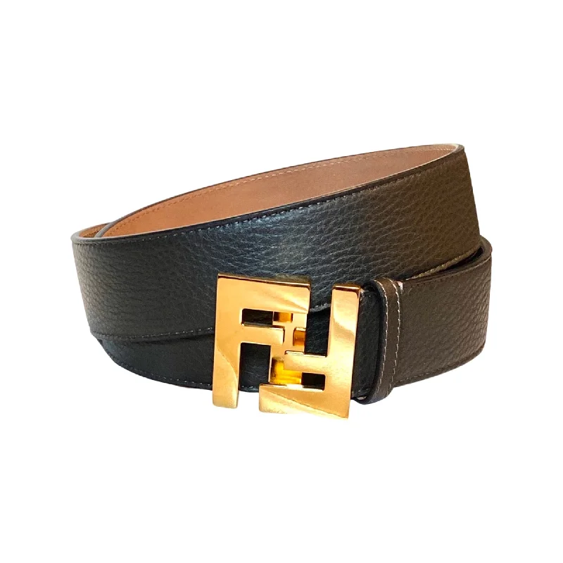 Fendi FF Logo Ebano Brown Pebbled Leather Belt 105 7C0403