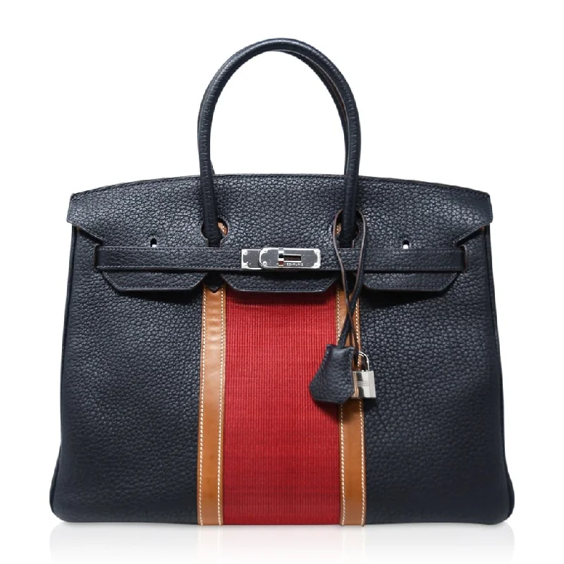 Hermes Club Birkin 35 Bag Blue Indigo / Fauve Barenia / Crinoline Fjord Palladium