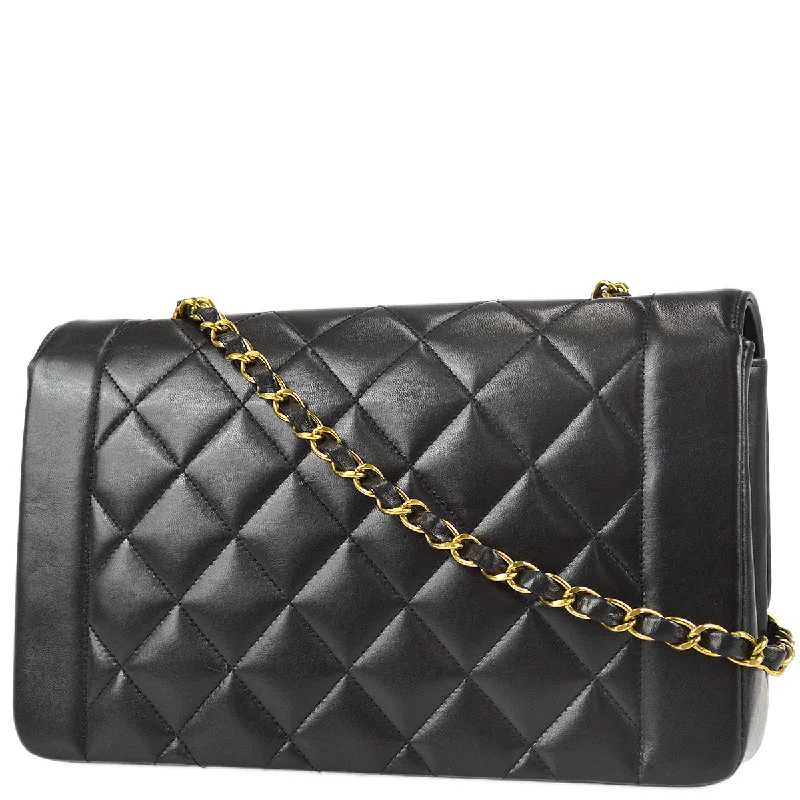 Chanel 1994-1996 Medium Diana Chain Shoulder Bag Black Lambskin