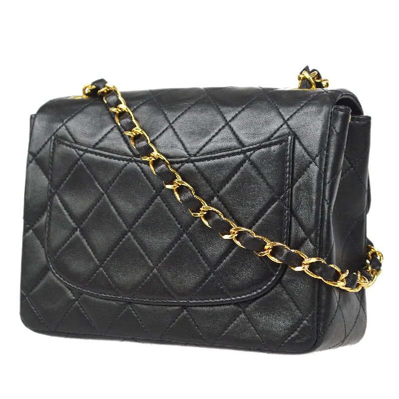 Chanel 1997-1999 Classic Flap Mini Square Chain Shoulder Bag Black Lambskin