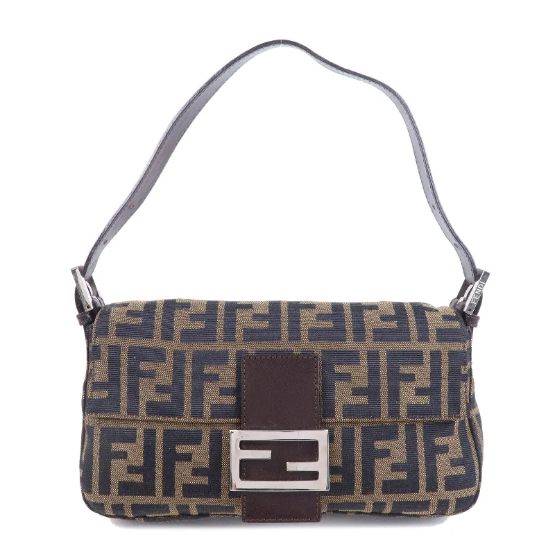 FENDI Mamma Baguette Zucca Canvas Leather Shoulder Bag Brown 26424