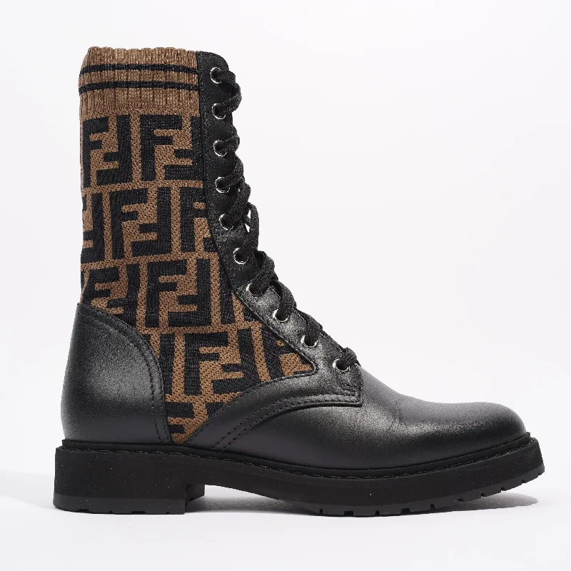 Fendi Rockoko Boots Black / Brown Cotton EU 37 UK 4