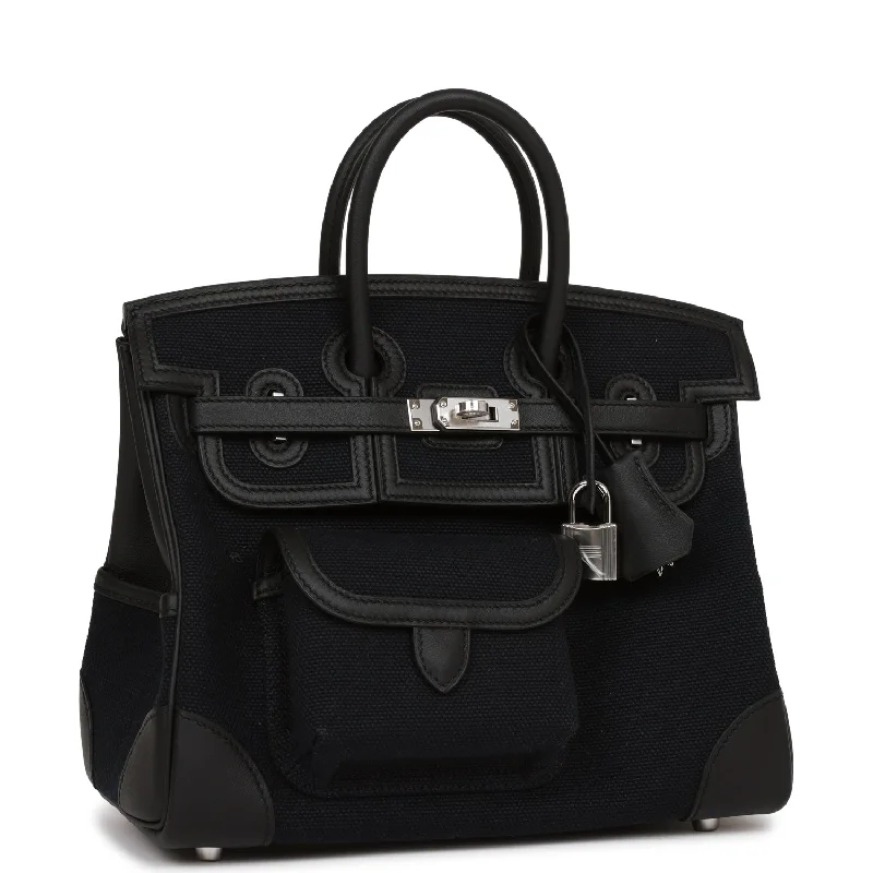 Hermes Birkin Cargo 25 Black Swift and Toile Canvas Palladium Hardware