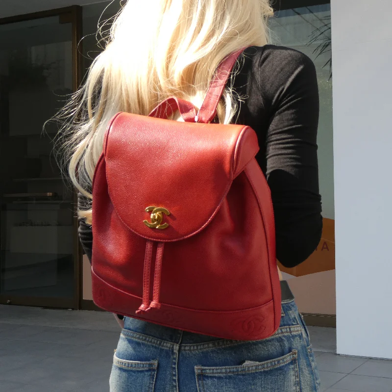 CHANEL 1994-1996 Triple CC Backpack Red Caviar