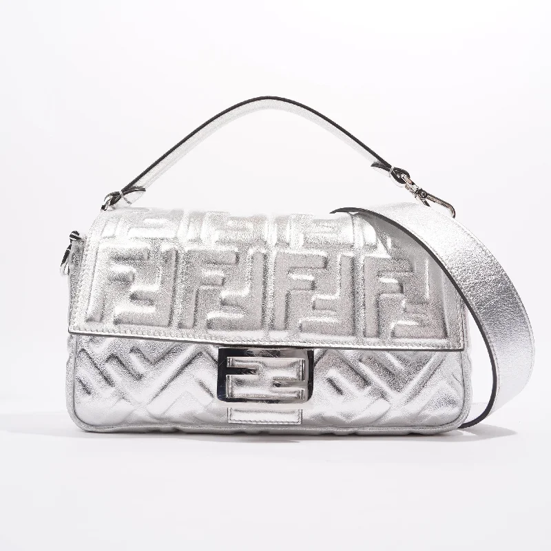 Fendi Womens Baguette Bag Silver Leather