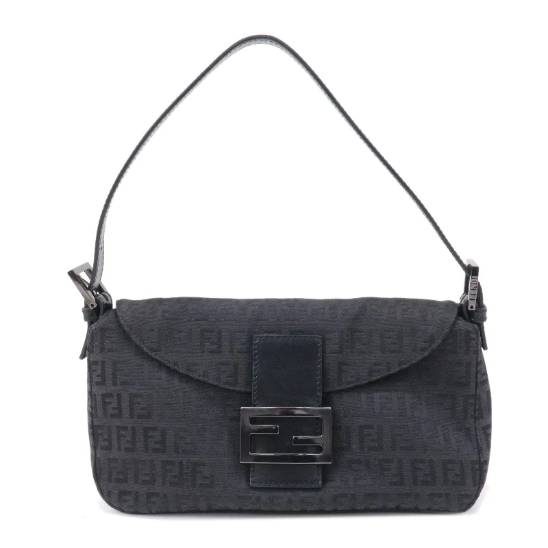 FENDI Mamma Baguette Zucchino Canvas Leather Black 8BR003