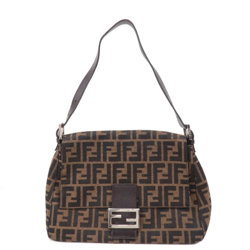 FENDI Mamma Baguette Zucca  Canvas Leather Shoulder Bag