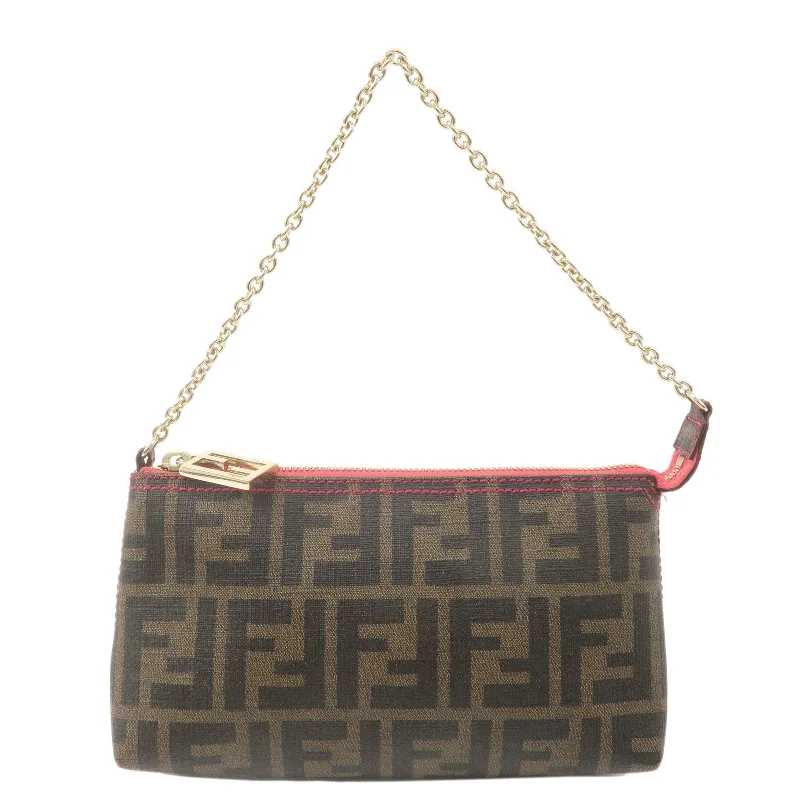 FENDI PVC Leather Zucca Print Chain Pouch Pink 8BR592