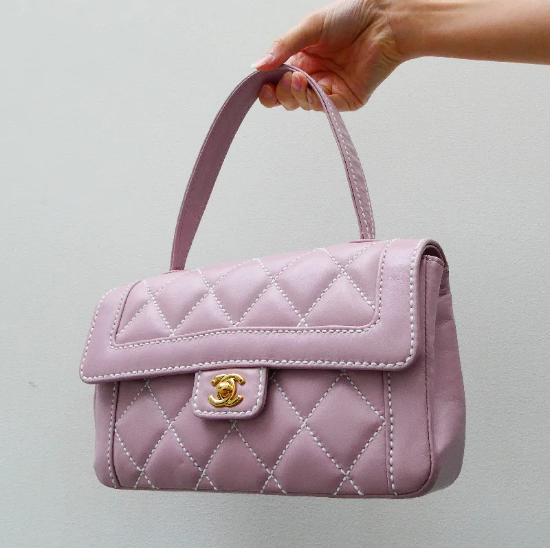 CHANEL 2004-2005 Wild Stitch Handbag Lilac Calfskin