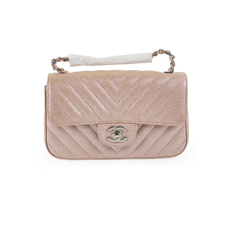 Chanel Mini Rectangular Chevron Caviar Rose Gold Iridescent