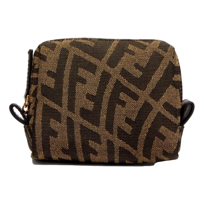 Fendi FF Vertigo Brown Coated Canvas Small Beauty Pouch