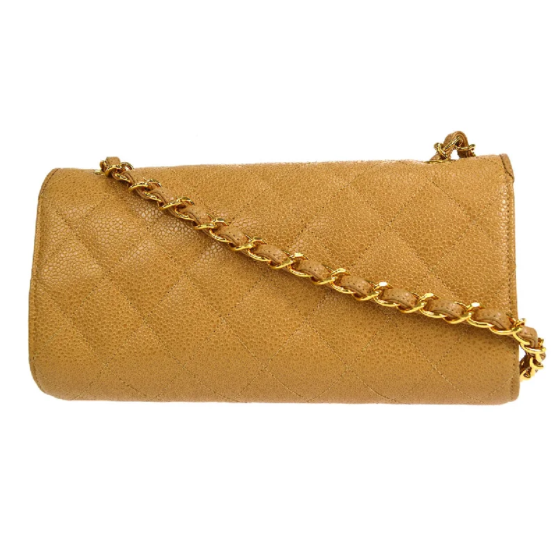 CHANEL 1994-1996 Straight Flap Small Beige Caviar