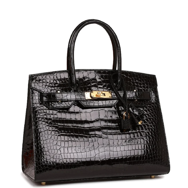 Hermes Birkin Sellier 30 Black Shiny Porosus Crocodile Gold Hardware