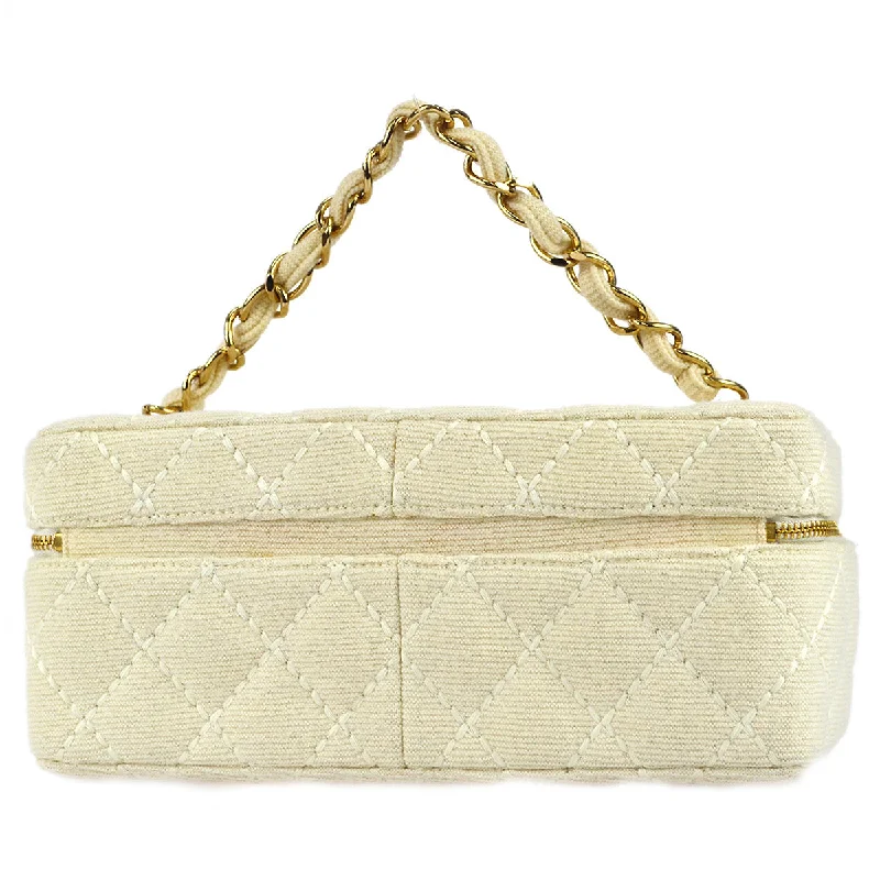 Chanel 2001-2003 Vanity Chain Handbag Ivory Canvas