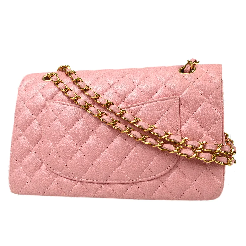 CHANEL 2004-2005 Medium Classic Double Flap Bag Pink Caviar